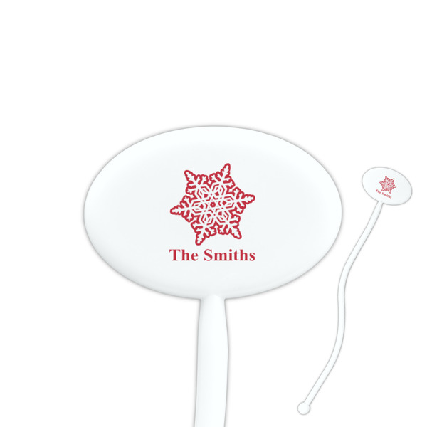 Custom Snowflakes 7" Oval Plastic Stir Sticks - White - Double Sided (Personalized)