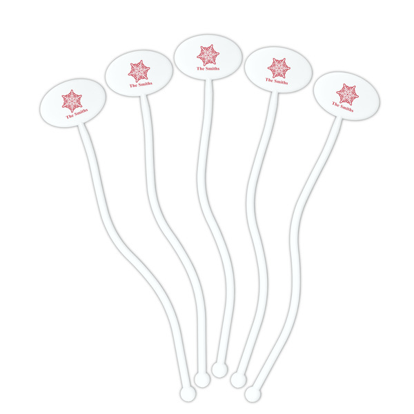 Snowflakes White Plastic 7" Stir Stick - Oval - Fan