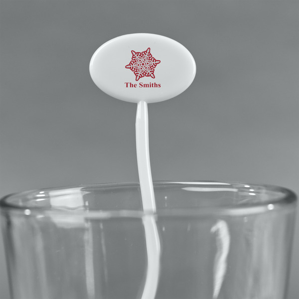Snowflakes White Plastic 7" Stir Stick - Oval - Main