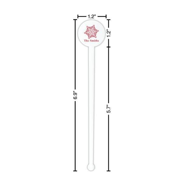 Snowflakes White Plastic 7" Stir Stick - Round - Dimensions