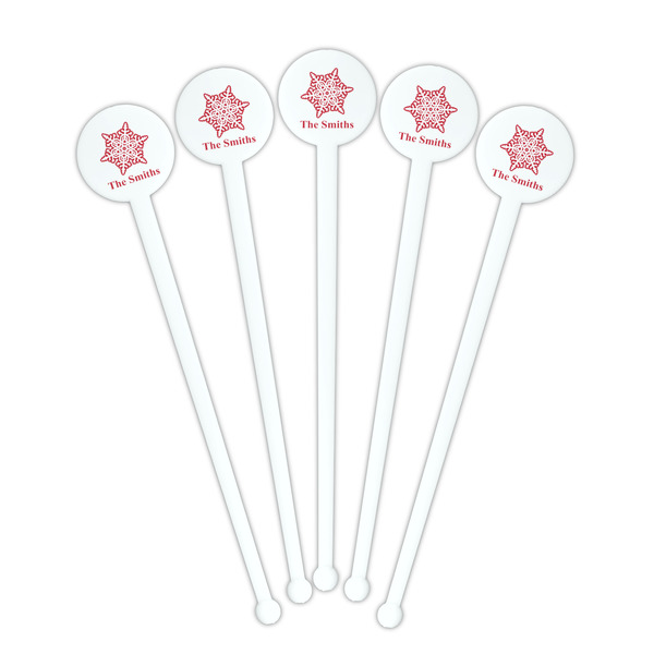 Snowflakes White Plastic 7" Stir Stick - Round - Fan View