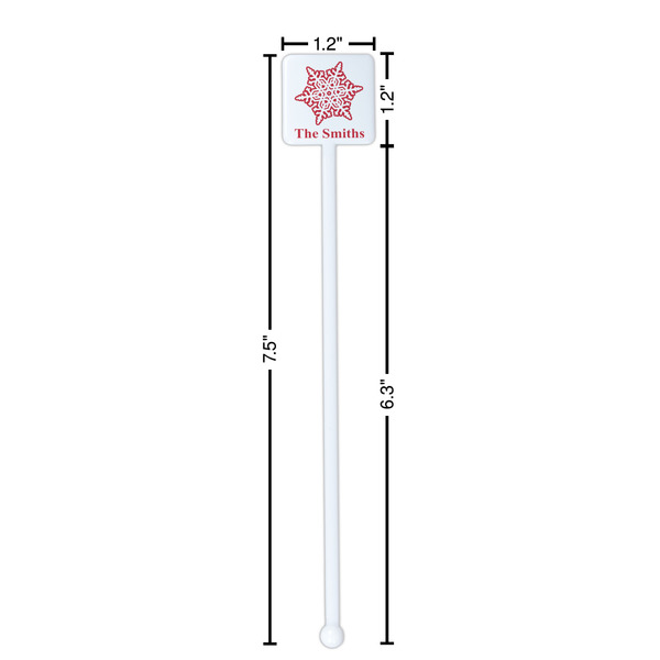 Snowflakes White Plastic Stir Stick - Square - Dimensions