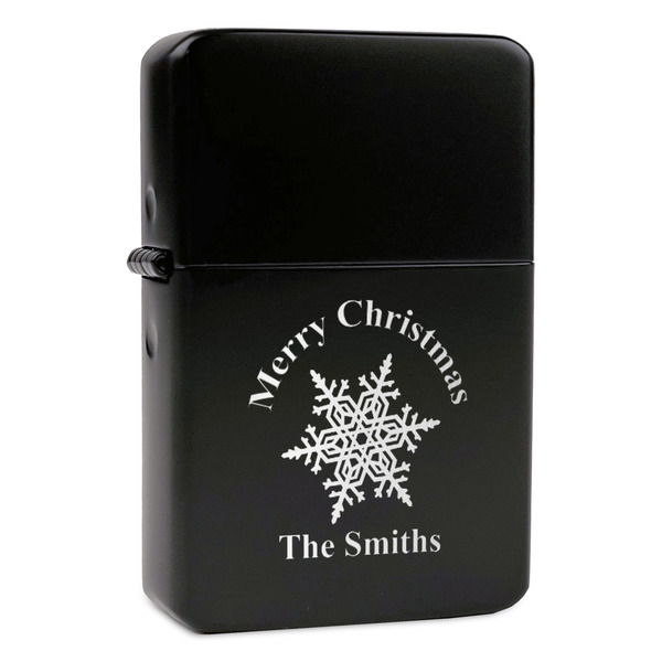 Custom Snowflakes Windproof Lighter - Black - Single Sided & Lid Engraved (Personalized)