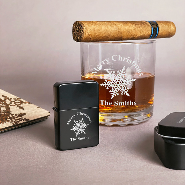 Snowflakes Windproof Lighters - Black - In Context