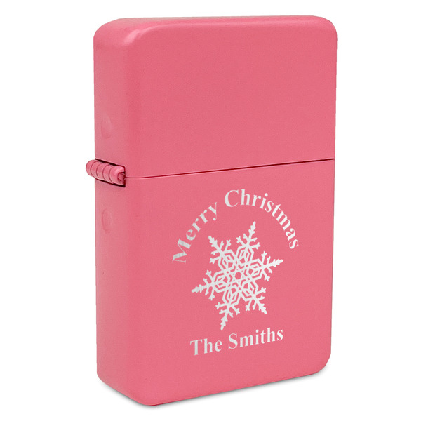Custom Snowflakes Windproof Lighter - Pink - Double Sided & Lid Engraved (Personalized)