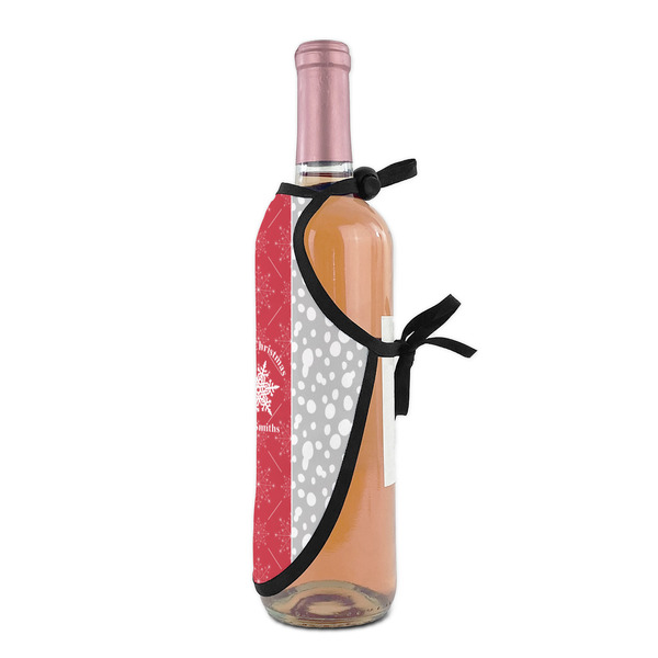 Snowflakes Wine Bottle Apron - DETAIL WITH CLIP ON NECK