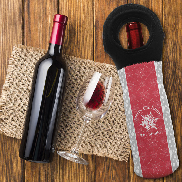 Snowflakes Wine Tote Bag - FLATLAY