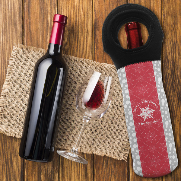 Snowflakes Wine Tote Bag - FLATLAY