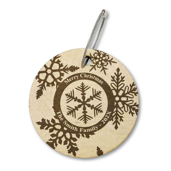 Custom Snowflakes Wood Luggage Tag - Round (Personalized)