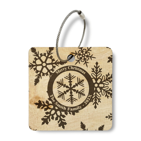 Custom Snowflakes Wood Luggage Tag - Square (Personalized)