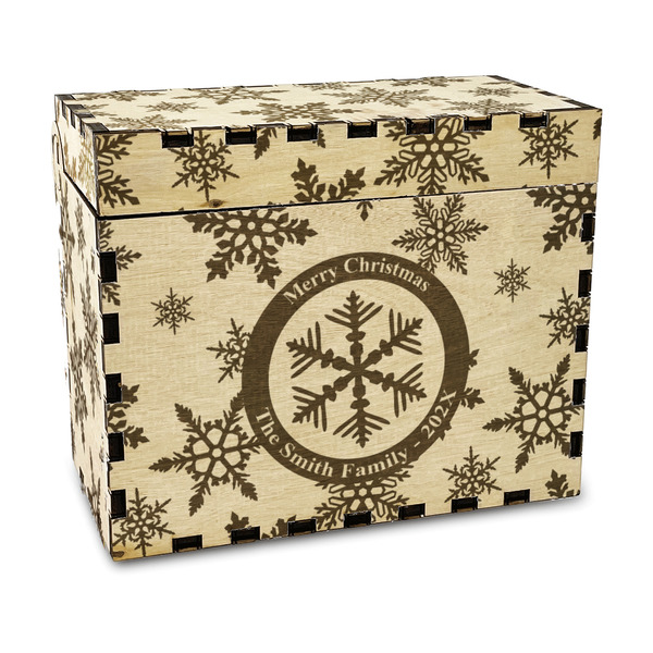 Custom Snowflakes Wood Recipe Box - Laser Engraved (Personalized)