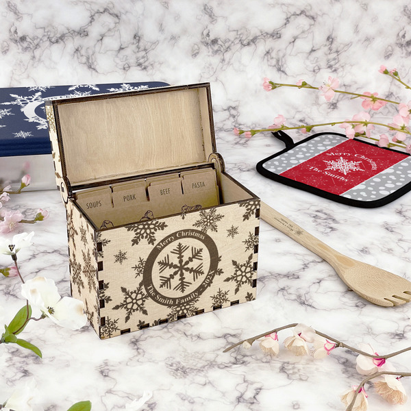 Snowflakes Wood Recipe Boxes - Lifestyle