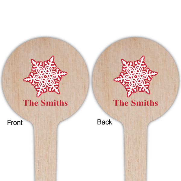 Snowflakes Wooden 4" Food Pick - Round - Double Sided - Front & Back