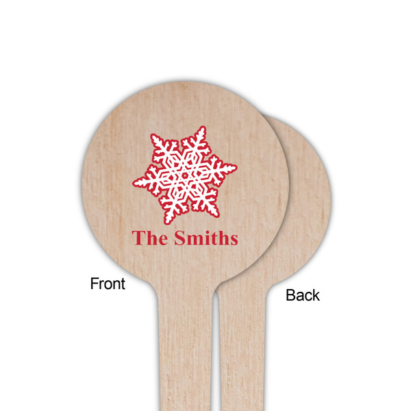 Snowflakes Wooden 4" Food Pick - Round - Single Sided - Front & Back