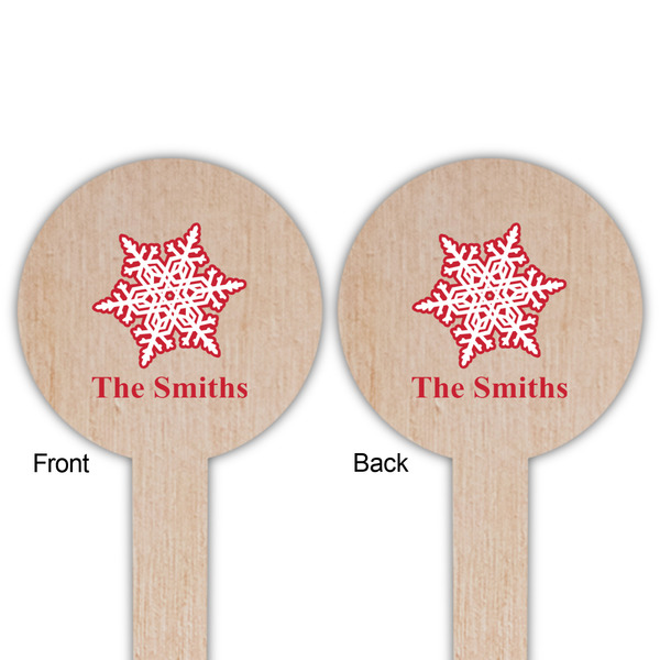 Snowflakes Wooden 6" Food Pick - Round - Double Sided - Front & Back