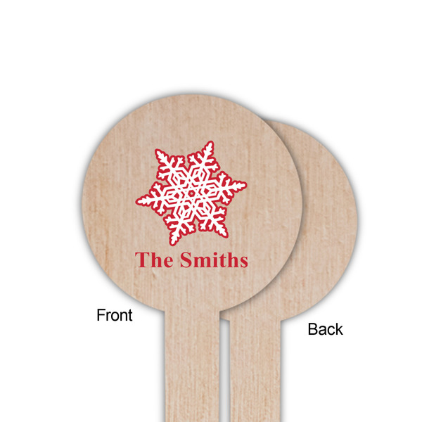 Snowflakes Wooden 6" Food Pick - Round - Single Sided - Front & Back