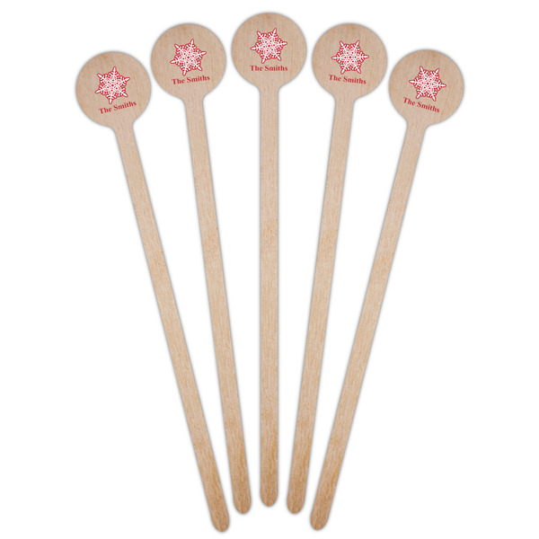 Snowflakes Wooden 7.5" Stir Stick - Round - Fan View