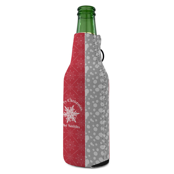 Snowflakes Zipper Bottle Cooler - ANGLE (bottle)