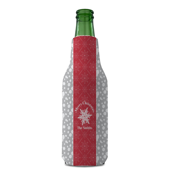 Snowflakes Zipper Bottle Cooler - FRONT (bottle)