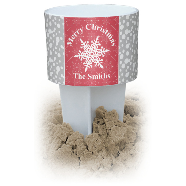 Custom Snowflakes White Beach Spiker Drink Holder (Personalized)