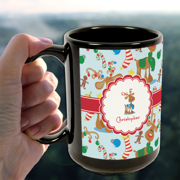 Reindeer 15oz. Black Mug - LIFESTYLE