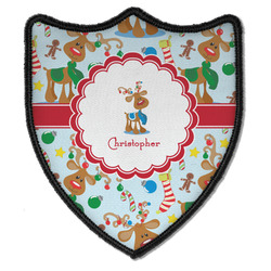 Reindeer Iron On Shield Patch B w/ Name or Text