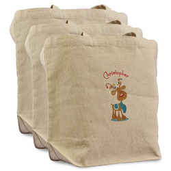Reindeer Reusable Cotton Grocery Bags - Set of 3 (Personalized)