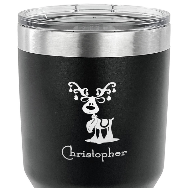 Reindeer 30 oz Stainless Steel Ringneck Tumbler - Black - CLOSE UP