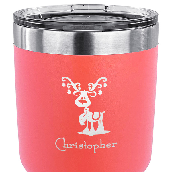 Reindeer 30 oz Stainless Steel Ringneck Tumbler - Coral - CLOSE UP