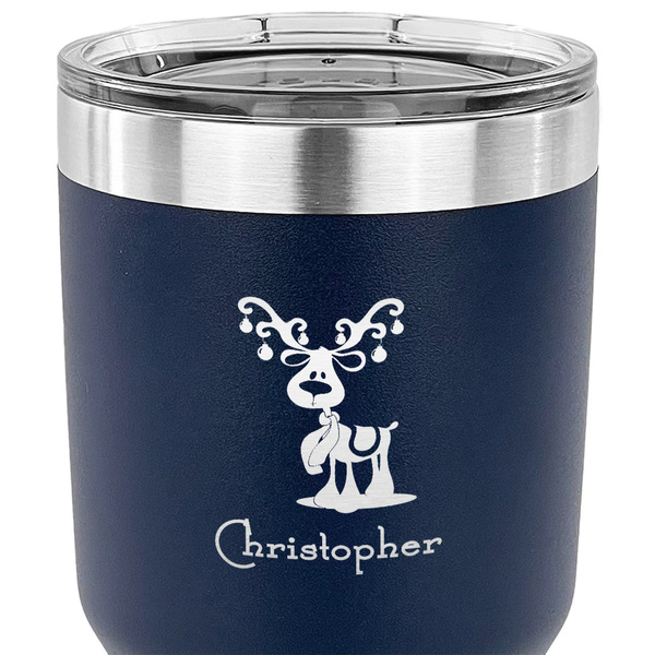 Reindeer 30 oz Stainless Steel Ringneck Tumbler - Navy - CLOSE UP