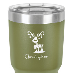 Reindeer 30 oz Stainless Steel Tumbler - Olive - Single-Sided (Personalized)