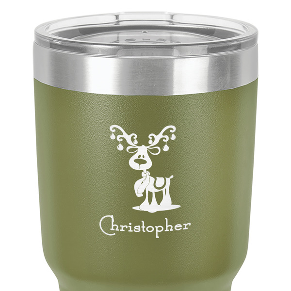 Reindeer 30 oz Stainless Steel Ringneck Tumbler - Olive - Close Up