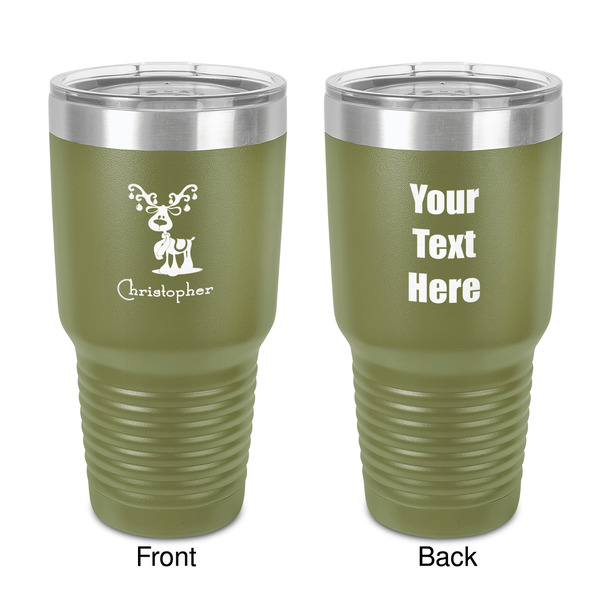 Custom Reindeer 30 oz Stainless Steel Tumbler - Olive - Double-Sided (Personalized)