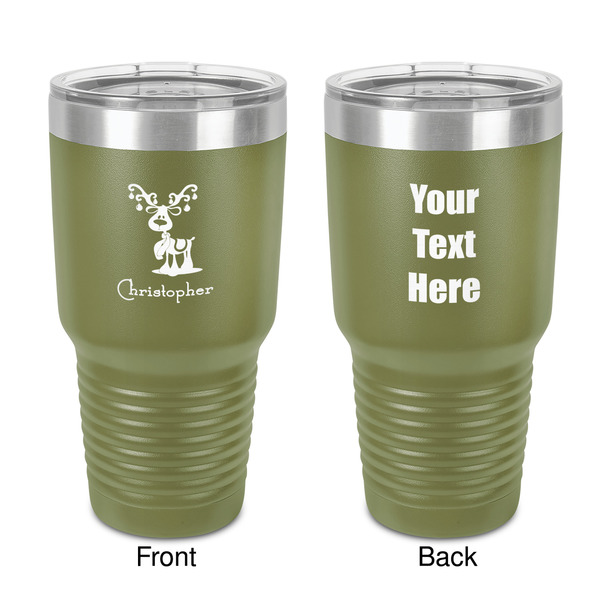 Custom Reindeer 30 oz Stainless Steel Tumbler - Olive - Double-Sided (Personalized)