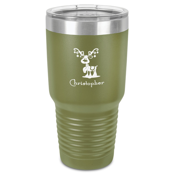Custom Reindeer 30 oz Stainless Steel Tumbler - Olive - Single-Sided (Personalized)