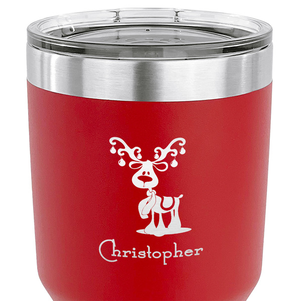 Reindeer 30 oz Stainless Steel Ringneck Tumbler - Red - CLOSE UP