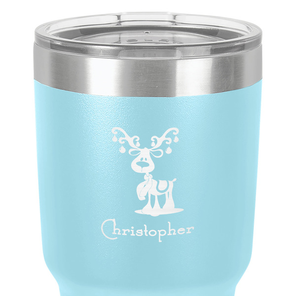 Reindeer 30 oz Stainless Steel Ringneck Tumbler - Teal - Close Up
