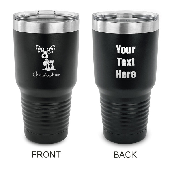 Custom Reindeer 30 oz Stainless Steel Tumbler - Black - Double Sided (Personalized)