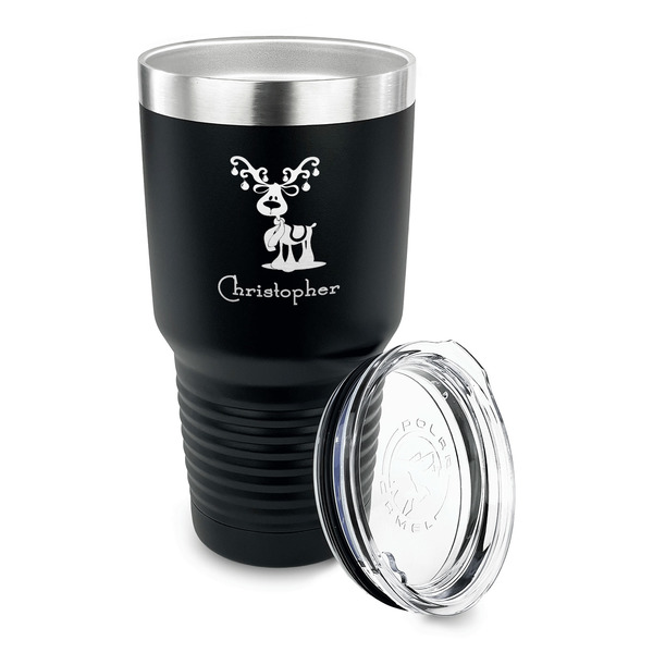 Reindeer 30 oz Stainless Steel Ringneck Tumblers - Black - LID OFF