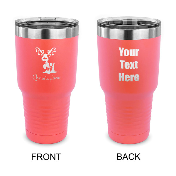 Custom Reindeer 30 oz Stainless Steel Tumbler - Coral - Double Sided (Personalized)