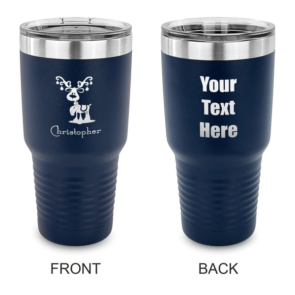 Custom Reindeer 30 oz Stainless Steel Tumbler - Navy - Double Sided (Personalized)