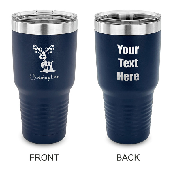 Custom Reindeer 30 oz Stainless Steel Tumbler - Navy - Double Sided (Personalized)