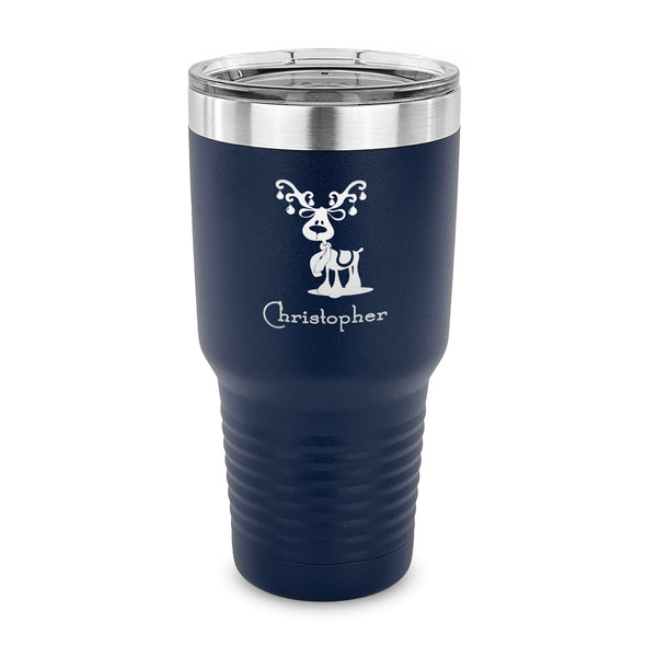 Custom Reindeer 30 oz Stainless Steel Tumbler - Navy - Single Sided (Personalized)