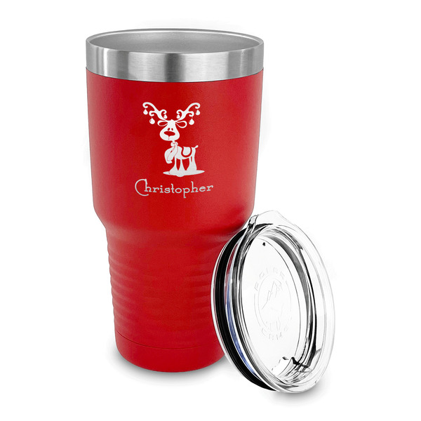 Reindeer 30 oz Stainless Steel Ringneck Tumblers - Red - LID OFF