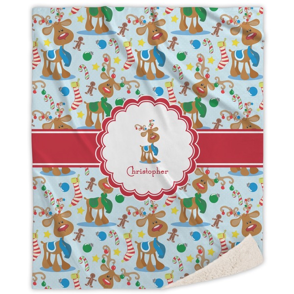 Custom Reindeer Sherpa Throw Blanket - 60"x80" (Personalized)