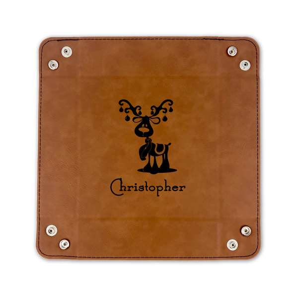 Reindeer 6" x 6" Leatherette Snap Up Tray - FLAT FRONT