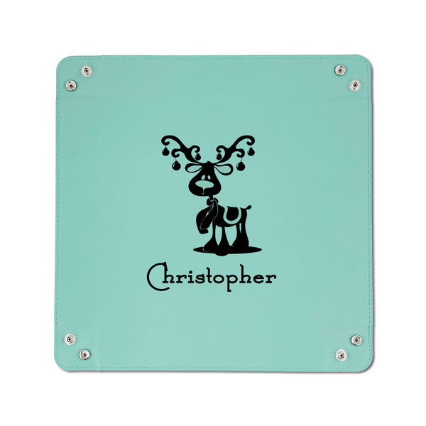 Reindeer 6" x 6" Teal Leatherette Snap Up Tray - APPROVAL