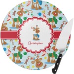 Reindeer Round Glass Cutting Board - Small (Personalized)