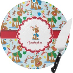 Reindeer Round Glass Cutting Board - Small (Personalized)