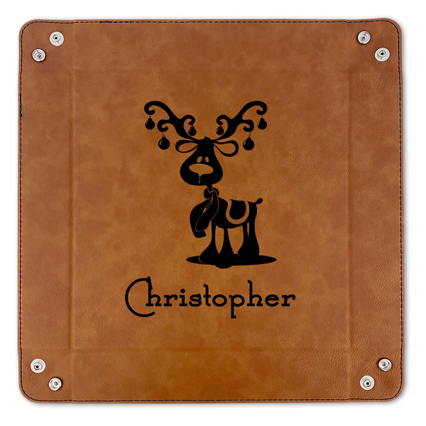 Reindeer 9" x 9" Leatherette Snap Up Tray - APPROVAL (FLAT)